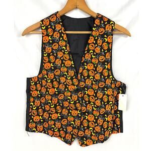 Vintage Womens Halloween Vest Candy Corn Cat Pumpkin 90's NEW‎ One Size Usa Made